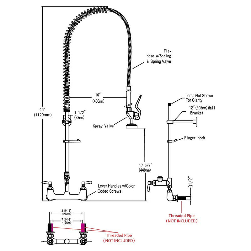 Aquaterior Comml. Pre-Rinse Kitchen Faucet Pull Down Sprayer