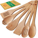 Riveira Cherry Wooden Spoons for Cooking Set of 6 – Natural Cherry Wooden Cooking Utensils, Wooden Spatula, Wooden Spoon - Premium Quality Wooden Utensil Set for Non-Toxic Cooking by CozyNest Decor