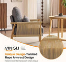 VINGLI Boho Braid Accent Armchair,Mid-Century Modern Chiar with Solid Wooden Armrest,Comfy Louge Cushion Chair with Waist Pillow for Bedroom,Living Room,Reading Room, Gray by CozyNest Decor