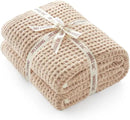 Snuggle Sac Waffle Throw Blanket for Couch Bed Sofa 50x60 inches, Reversible Beige Blanket Microfiber Fluffy Fuzzy Cozy Knit Soft Throws for Women Mothers Birthday Gifts by CozyNest Decor