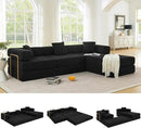 108" Oversized Convertible Sleeper Sofa Bed, Corduroy L Shape Sectional Couch, Folding Sofa Bed with Side Pocket, Modern Cloud Floor Mattress Couch, Modular Sofa for Living Room, Black by CozyNest Decor