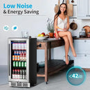 15 Inch Beverage Refrigerator Under Counter - 126 Cans Beverage Fridge with Glass Door for Beer Wine Soda - Built-in or Freestanding Wine Cooler with Safety Lock for Home Kitchen Bar by CozyNest Decor