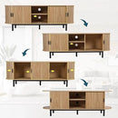 62" Tambour Door TV Stand,Wood Mid Century Modern TV Cabinet for Up to 75“ TV,Curved Edge Long TV Stand with Storage for Bedroom Living Room (Natural, 62.2inch) by CozyNest Decor