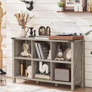 Farmhouse 6 Cube Bookshelf, Rustic Grey Oak Wooden Storage Organizer Book Shelf, 47 Inch Cubby Hallway Bookcase, Kids Toy Storage Cabinet, Modern Open Book Case for Living Room, Hallway by CozyNest Decor
