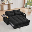 66" Multi-Functional Pull-Out Sofa Bed with Hidden Side Table, Storage Armrests, Built-in Charging Port, Spring Mattress, Solid Wood Frame – Ideal for Small Spaces, Easy Assembly by CozyNest Decor