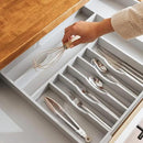 Premium Silverware, Flatware and Utensil Organizer for Kitchen Drawers, Food-Safe Contract Grade, Expandable from 18 to 33 In, Gray Bamboo by CozyNest Decor