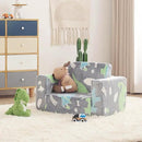 Toddler Chair Kids Couch, 2-in-1 Toddler Soft Sherpa Couch Fold Out Armchair with Removable Cover, Convertible Reading Chair Toddler Sofa for Kids, Glow in The Dark Plush Grey Dinosaur by CozyNest Decor