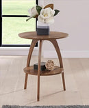 Martin Svensson Home Round Wood Nutmeg Brown Living Room End Side Accent Table Nightstand with Storage Shelf by CozyNest Decor