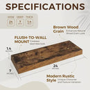 24 inch Floating Shelves Long Floating Shelves for Wall Large Wall Mounted Shelves with Invisible Brackets, Brown Shelves for Bathroom, Living Room, Kitchen, Office, 24x6.7 inch deep Set of 2 by CozyNest Decor