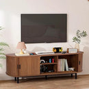 62" Tambour Door TV Stand,Wood Mid Century Modern TV Cabinet for Up to 70“ TV,Curved Edge Long TV Stand with Storage for Bedroom Living Room(Walnut, 62.2inch) by CozyNest Decor