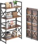 4NM 4 Tiers No Assembly Book Shelves, 41.3" H Folding Bookshelf Bookcase Open Industrial Foldable Shelves for Bedroom, Living Room, Home Office - Rustic Brown Black by CozyNest Decor