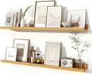 Fun Memories Picture Ledge Shelves Set of 2, 36 Inch Rustic Wall Mounted Floating Shelves with Lip for Home Storage and Décor in Bathroom, Kitchen, Nursery, Bedroom, Living Room, Oak by CozyNest Decor