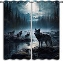 Wolf Blackout Curtains for Boys Girl Bedroom Decor,Dreamy Forest Full Moon Wolf Pack Thermal Insulated Grommet Drapes Darkening Window Curtain for Living Room Home 42x45 inch by TinyTreasures Baby Boutique