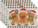 Gingerbread Man Christmas Placemats Set of 4 Candy Cane Xmas Seasonal Holiday Linen Table Mats Red Green Orange Winter Washable Place Mats for Party Kitchen Dining Outdoor Indoor Decor by CozyNest Decor