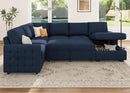 HONBAY Sleeper Velvet Blue Sectional Couch with Pull-Out Bed, Storage Chaise for Living Room by CozyNest Decor