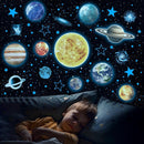 Glow in The Dark Stars and Planets for Ceiling, Glow Solar System Wall Stickers, Space Wall Decals for Kids Boys Room (Blue) by TinyTreasures Baby Boutique