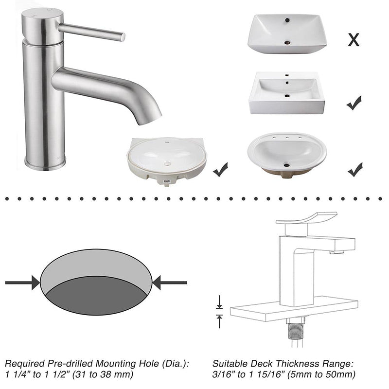 Aquaterior Bathroom Sink Faucet 1-Handle Cold & Hot, 7.5"H