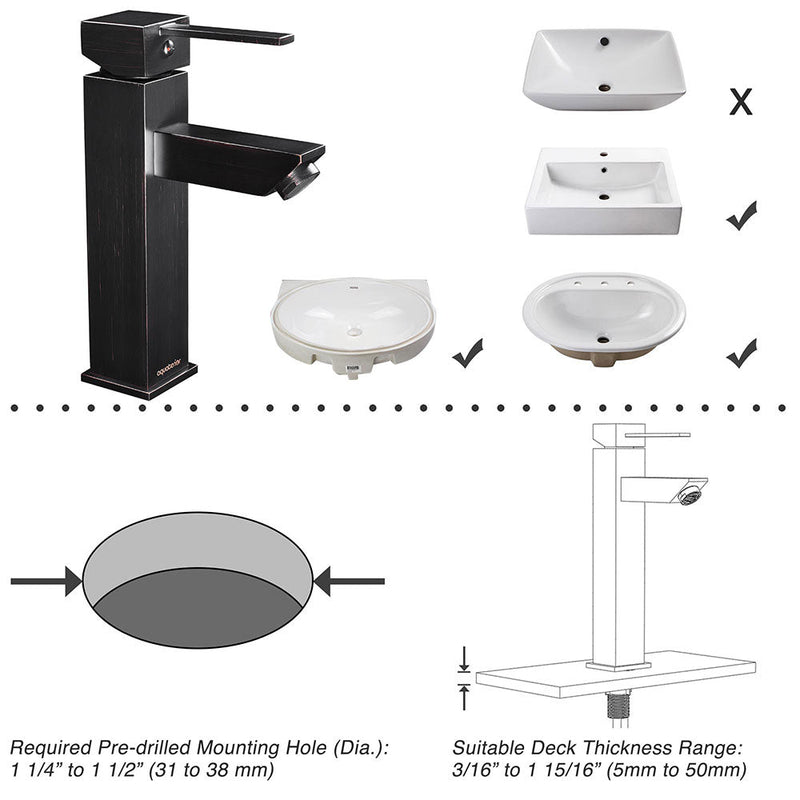 Aquaterior Bathroom Faucet Single Hole 1-Handle Cold & Hot 8"H