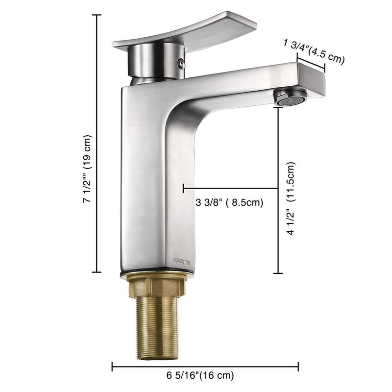 Aquaterior Bathroom Faucet Single Hole Square 1-Handle Cold Hot 7.5"H