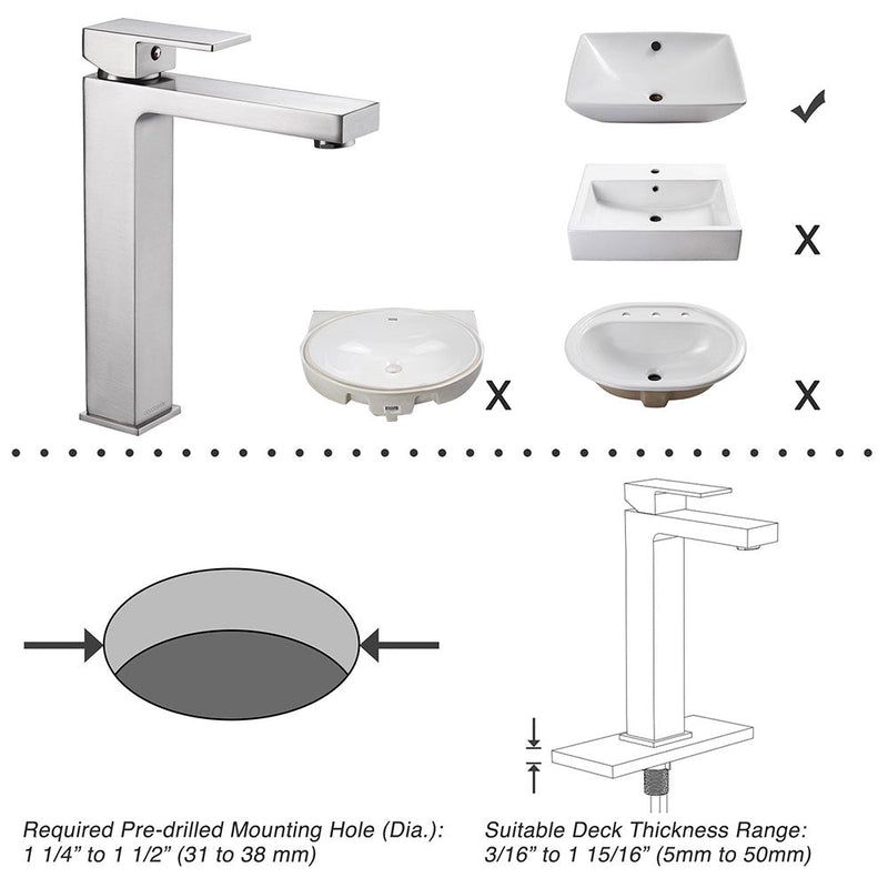 Aquaterior Bathroom Vessel Faucet Square Cold & Hot 10.4"H