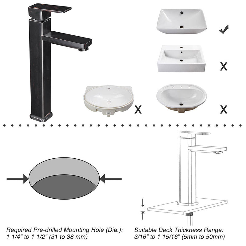 Aquaterior Bathroom Vessel Faucet Square Cold & Hot 11.8"H