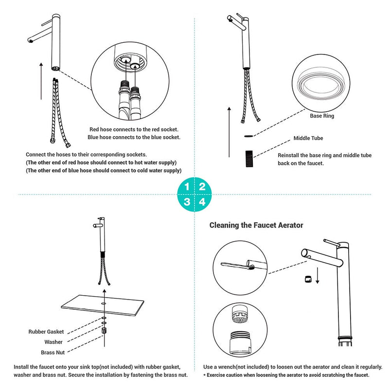 Aquaterior Single Handle Bathroom Faucet 13" Tall