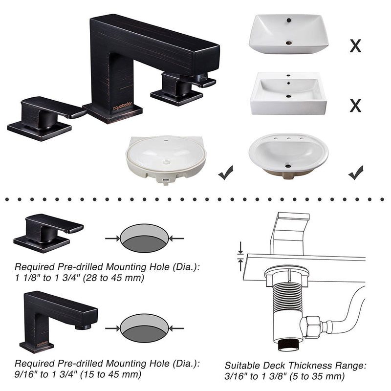 Aquaterior Widespread Faucet 3-Hole 2-Handle Cold Hot 4"H, Oil Rubbed Bronze