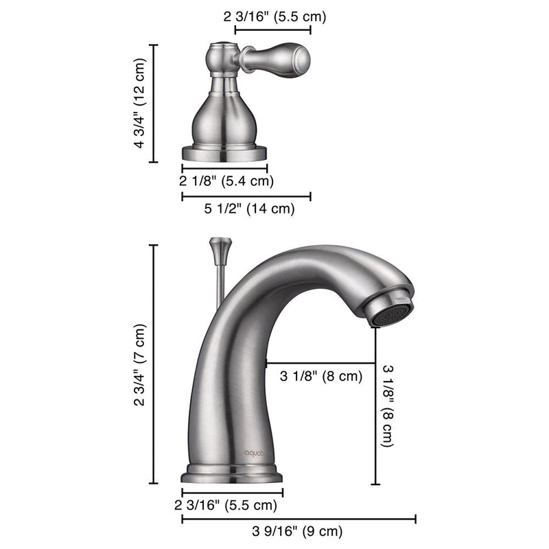 Aquaterior Widespread Faucet w/ Drain 3-Hole 2-Handle Cold Hot 4.7"H