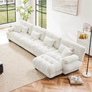 Modern L-Shaped Couch, 4-Seater Cloud Couch with Round Bolster Armrests, Oversized Loveseat Sectional Sofa, Chenille Fabric, White by CozyNest Decor