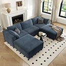 118" Cloud Couch Modular Sectional Sofa for Living Room,Modern Sofa with Deep Seat，U-Shape Boneless Couch with 2 Ottoman,Comfy Upholstered Corduroy Couches for Apartment, Studio, Office,Bedroom，Blue by CozyNest Decor