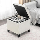 Adeco 18 Inch High Cube Ottoman Storage, Linen Chair Foot Stools, Upholstered Vanity Stool with Hinged Lid, Solid Wood Legs (White Circle Yarn) by CozyNest Decor