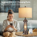 Qimh Farmhouse Table Lamps for Living Room, Rustic Nightstand Lamp for Bedroom with USB A+C Charging Ports, Frosted Glass Bedside Lamp with Night Light for Entryway End Table, 4 Bulbs Included, Bronze by CozyNest Decor