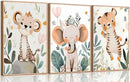 3 Pcs Safari Animals Nursery Canvas Wall Art Jungle Animals Cheetah Elephant Tiger Kids Room Illustration Pictures Wall Decor Posters Print Artwork for Classroom Boy's Girl's Room Bedroom by CozyNest Decor