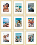 Vittanly 8x10 Picture Frames Set of 9, Shatter Resistant Plexiglass, Display 5x7 Pictures with Mat or 8x10 without Mat, Photo Frames for Wall or Tabletop, Engineered Wood, OAK by CozyNest Decor