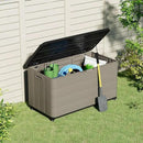 100GAL Brown Wicker-Textured Deck Box with Wheels – Lockable, Waterproof, UV-Resistant, Spacious Storage for Patio & Garden Supplies, Easy Handling by GreenHaven Gardens