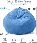 3.5FT Bean Bag Chairs Teardrop Bean Bag Chair for Adults Beanbag Chair with Memory Foam Filled Machine Washable Cover for Living Room, Bedroom (Large,Blue) by TinyTreasures Baby Boutique