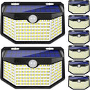 HMCITY 120 LED Outdoor Solar Lights with Motion Sensor and 3 Lighting Modes, IP65 Waterproof Wide Solar Wall Lights Ideal for Garden Patio Yard (Front Button 8Packs, Daylight White)