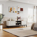 White Mid Century Modern TV Stand, Wood Fluted Living Room TV Stands with Storage Sliding Doors, Desert-Inspired Design MCM Entertainment Center for 55 60 65 70 75 55+ 60+ 65+ 70+ Inch by CozyNest Decor