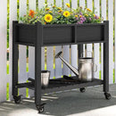 YITAHOME Raised Garden Bed, HIPS Poly Wood Elevated Planter Box with Shelf & Wheels for Mobility, Small Flower Box Stand for Patio Balcony Garden Backyard, Black by GreenHaven Gardens