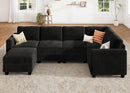 HONBAY Plush Corduroy Sectional Couch with 6 Seaters U-Shaped Modular Sectional Sofa with Storage Sectional Couches for Living Room, Black by CozyNest Decor