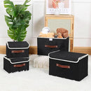 ANMINY 4PCS Storage Bins with Lid PU Leather Handles Storage Boxes PP Plastic Board Decorative Foldable Lidded Cotton Linen Fabric Home Cubes Baskets Closet Organizer Containers - Black, Small Size by CozyNest Decor