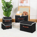 ANMINY Storage Bin with Lid Storage Boxes with PU Leather Handles PP Plastic Board Decorative Foldable Lidded Cotton Linen Fabric Home Cubes Baskets Closet Organizer Container - Black, Small Size by TinyTreasures Baby Boutique