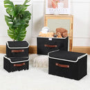 ANMINY 4PCS Storage Bins with Lid PU Leather Handles Storage Boxes PP Plastic Board Decorative Foldable Lidded Cotton Linen Fabric Home Cubes Baskets Closet Organizer Containers - Black, Large Size by CozyNest Decor