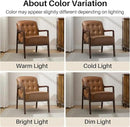 Faux Leather Accent Chair, Mid Century Modern Chair for Living Room, Upholstered Comfy Lounge Armchair with Solid Wood Frame, Reading Side Chair for Bedroom,105°Ergonomic Comfort, Brown by CozyNest Decor