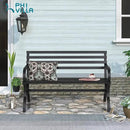 PHI VILLA Outdoor Garden Bench, 48” Long Metal Steel Bench with Backrest and Armrests, Modern Slatted Design for Patio, Lawn, Yard, Porch - Black by GreenHaven Gardens