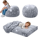 COMAX Kids Bean Bag Chair Turn into Beanbag Bed, Unicorn Toddler Bean Chair for Girl Boy Sleeping, Lazy Children Sofa Couch with Filler, Convertible Child Floor Mattress, Glowing Grey Star by TinyTreasures Baby Boutique