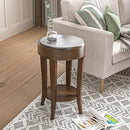 COSIEST Round End Table, 2-Tier Classic Brown Side Table, Farmhouse Wood Accent Table with Storage Shelf for Living Room, Bedroom, Office, Distressed Glaze Finish by CozyNest Decor