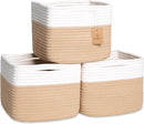 NaturalCozy Storage Cubes 9”x9”x7”Cotton Rope Woven Baskets for Organizing 3-Pack | 9 Inch Cube Storage Bin | Small Basket for Shelf Nursery, Pantry, Decorative Plant, Bathroom Closet, Toy Gift by TinyTreasures Baby Boutique
