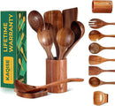 Wooden Spoons for Cooking, Kitchen Utensils Set, Wood Spatulas Soup Ladle Serving Spoons Teak Wooden Utensil Set（8 Pieces ） by CozyNest Decor