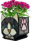 Stained Glass Black Cat Flower Pot,Succulent Pots with Drainage,Unique Black Cat Planter,Flower Pots for Indoor Plants,Glass Container Display Decoration,Cute Plant Gifts by GreenHaven Gardens